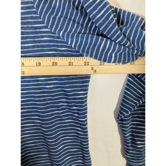 Weatherproof Vintage Slub Hoodie Blue Stripe L Hi Low Stretchy Kangaroo Pocket - Picture 7 of 10